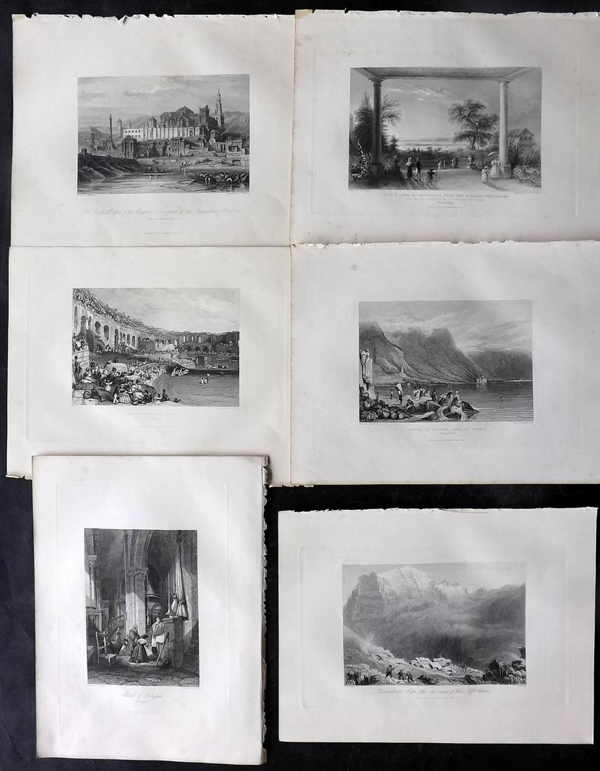 Fisher (Pub) C1845 Lot of 6 Steel Engraved Views. Europe: Incl Spain, France and Switzerland. Steel Engraving Published 1844-47 by Fisher & Son, London for "The Peoples Gallery of Engravings" by the Rev. George Wright. Paper Size: 10.5 x 8.5 inch (27 x 22cm)