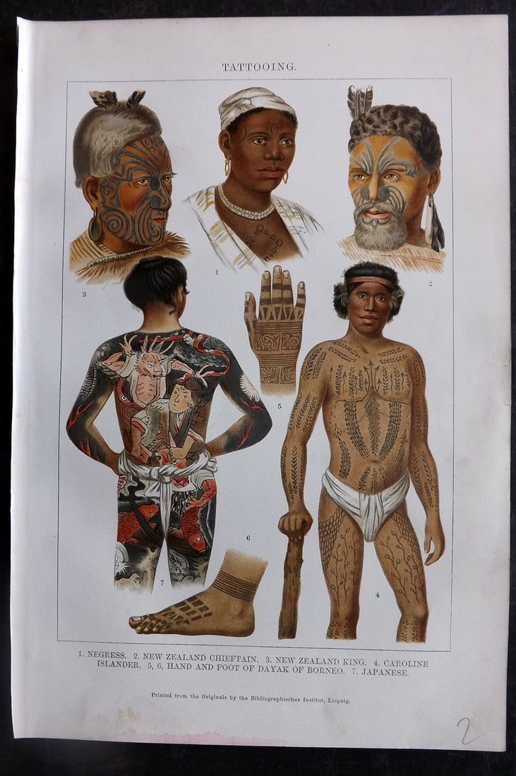 Annandale, Charles 1903 Print. Tatooing Tatoo Men. New Zealand Japan Borneo (1 of 1)
