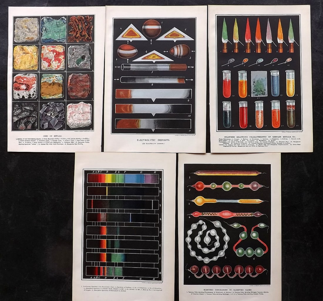 Cassell (Pub) 1894 Lot of 5 Science Prints. Metals, Gases etc (1 of 2)