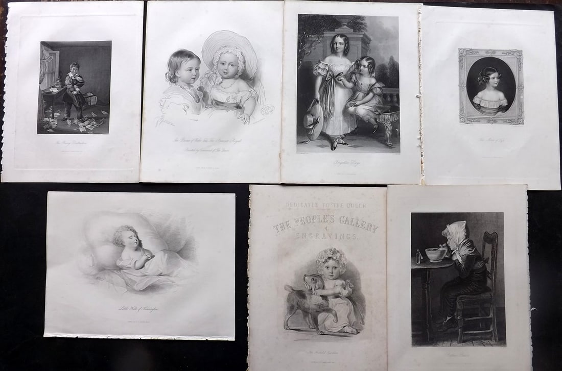 Fisher (Pub) C1845 Lot of 7 Steel Engravings. Children: Steel Engraving Published 1844-47 by Fisher & Son, London for "The Peoples Gallery of Engravings" by the Rev. George Wright. Paper Size: 10.5 x 8.5 inch (27 x 22cm) Very minor margin toning. Good Cond