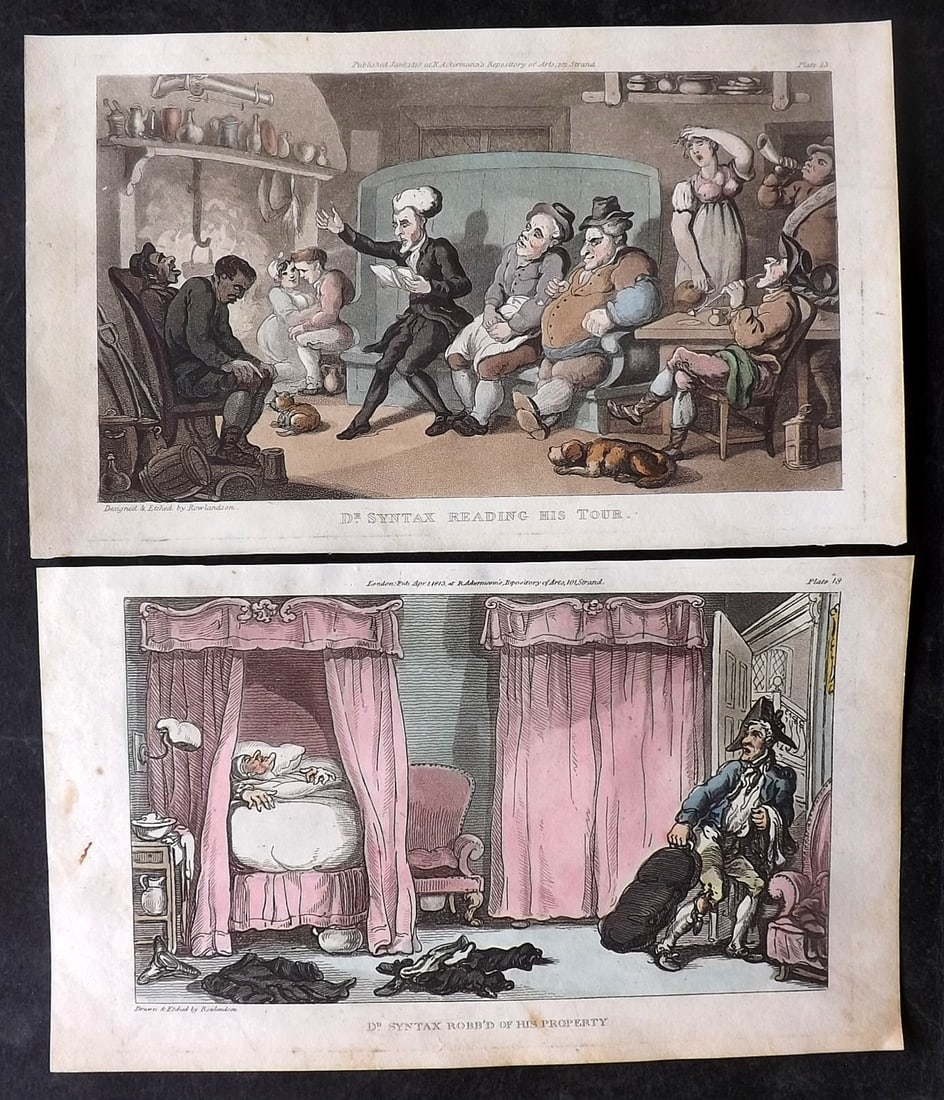 Rowlandson, Thomas 1813 Pair of Hand Col Dr. Syntax Satire Prints (1 of 2)