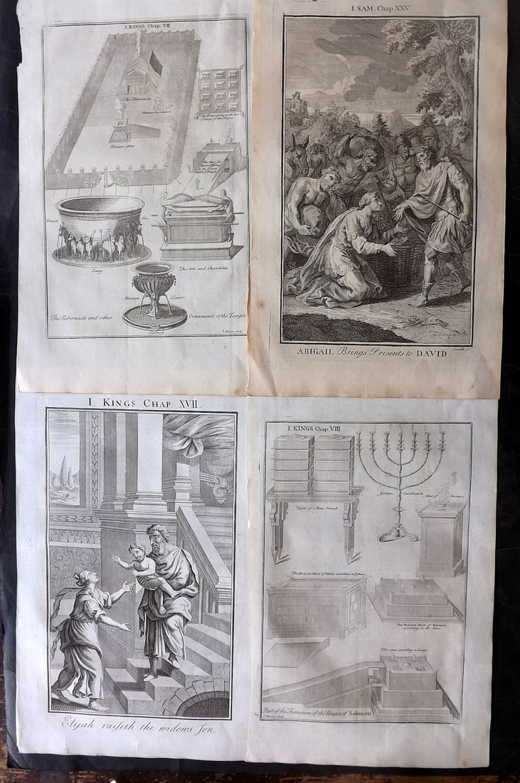 Smith, Samuel 1735 Lot of 4 Folio Religious Prints: Folio Copper Plates Published 1735, London for "The Compleat History of the Old and New Testaments; Or, a Family Bible…" by Samuel Smith. Paper Size: 16 x 9.5 inch (40 x 24cm) Good Condition