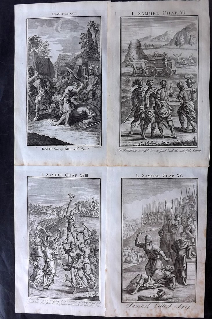 Smith, Samuel 1735 Lot of 4 Folio Religious Prints: Folio Copper Plates Published 1735, London for "The Compleat History of the Old and New Testaments; Or, a Family Bible…" by Samuel Smith. Paper Size: 16 x 9.5 inch (40 x 24cm) Good Condition