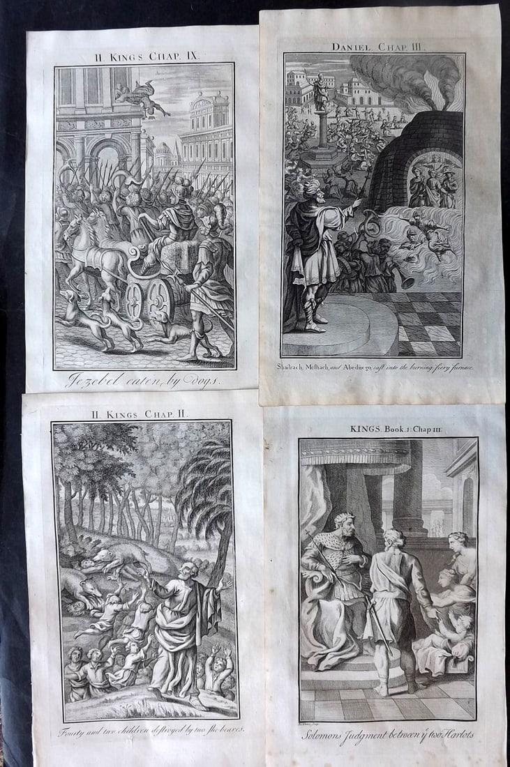 Smith, Samuel 1735 Lot of 4 Folio Religious Prints: Folio Copper Plates Published 1735, London for "The Compleat History of the Old and New Testaments; Or, a Family Bible…" by Samuel Smith. Paper Size: 16 x 9.5 inch (40 x 24cm) Good Condition