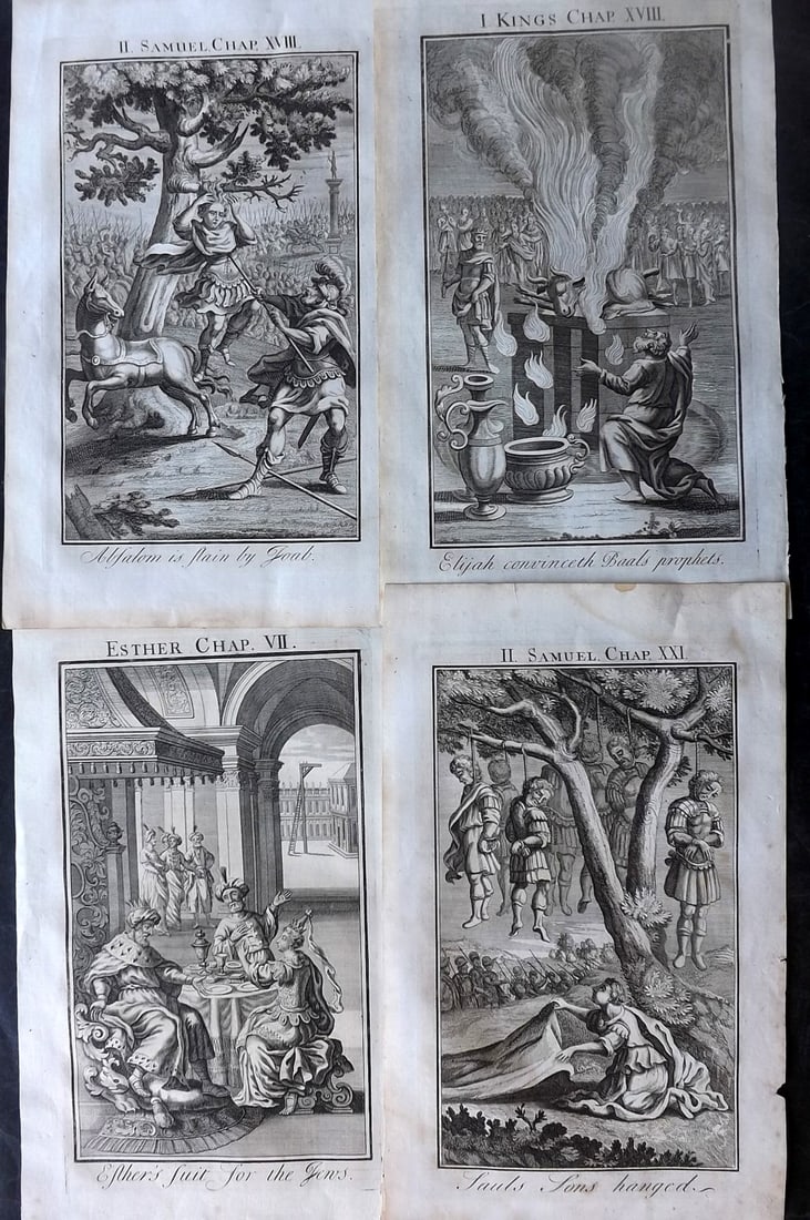 Smith, Samuel 1735 Lot of 4 Folio Religious Prints: Folio Copper Plates Published 1735, London for "The Compleat History of the Old and New Testaments; Or, a Family Bible…" by Samuel Smith. Paper Size: 16 x 9.5 inch (40 x 24cm) Good Condition