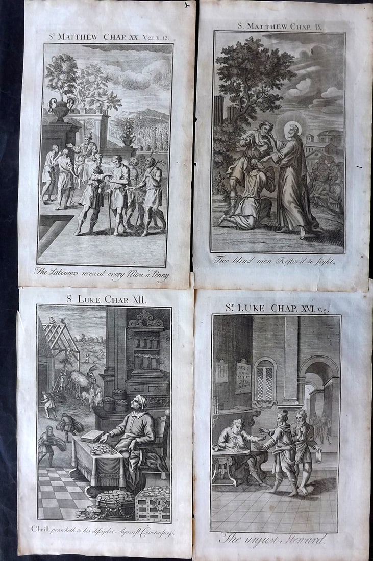 Smith, Samuel 1735 Lot of 4 Folio Religious Prints: Folio Copper Plates Published 1735, London for "The Compleat History of the Old and New Testaments; Or, a Family Bible…" by Samuel Smith. Paper Size: 16 x 9.5 inch (40 x 24cm) Good Condition