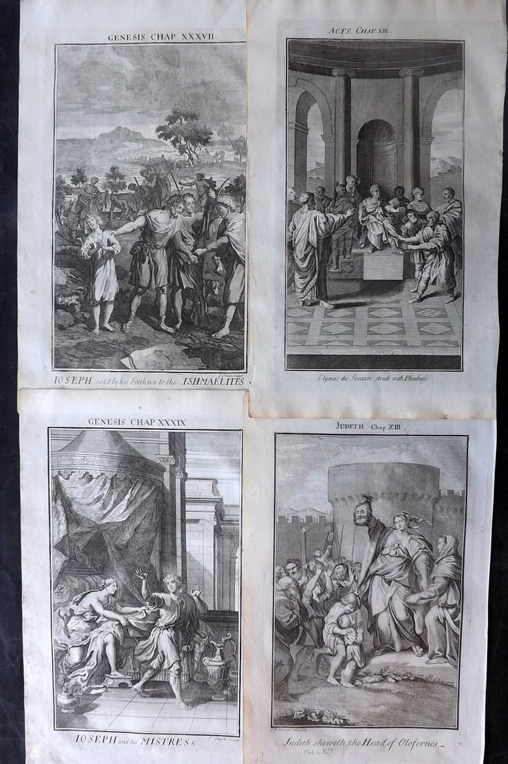 Smith, Samuel 1735 Lot of 4 Folio Religious Prints: Folio Copper Plates Published 1735, London for "The Compleat History of the Old and New Testaments; Or, a Family Bible…" by Samuel Smith. Paper Size: 16 x 9.5 inch (40 x 24cm) Good Condition