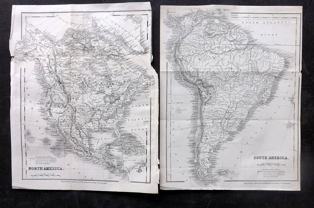 Beeton, Samuel 1868 Pair of Maps. North & South America: Lithograph Maps Published 1868, London for "Beeton’s Dictionary Of Geography" by Samuel Orchart Beeton. Folds as issued. Paper Size: 10 x 8 inch (26 x 20cm) Good Condition