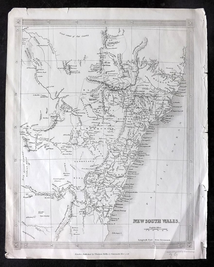Barclay & Findlay C1835 Map. New South Wales Australia: Steel Engraved Map Published C1835 by Thomas Kelly, London for "A New and Universal English Dictionary" by the Rev. James Barclay. Maps Drawn & Engraved by Alexander Findlay. Paper Size: 10.5 x 8 inch