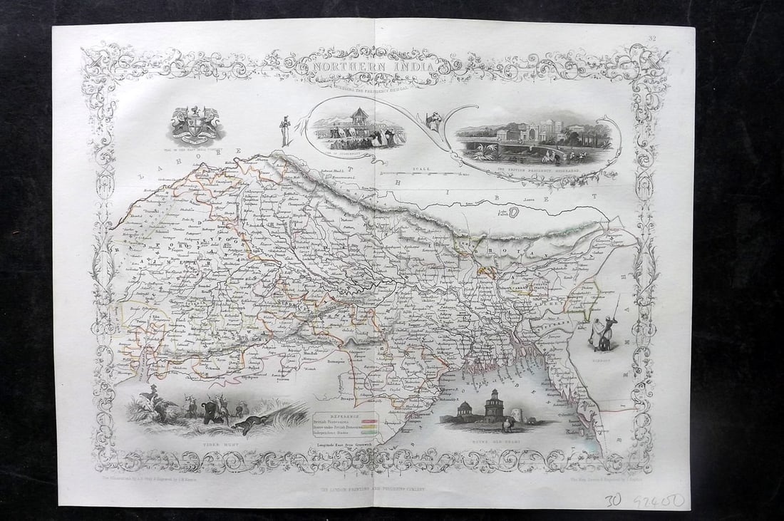 Tallis (Pub) 1858 Antique Map. Northern India: Steel Engraved Map Published 1858-61, London for "The Indian Empire" by Robert Montgomery Martin. The London Printing and Publishing issue of Tallis's slightly earlier Map. Drawn and Engravd by John R