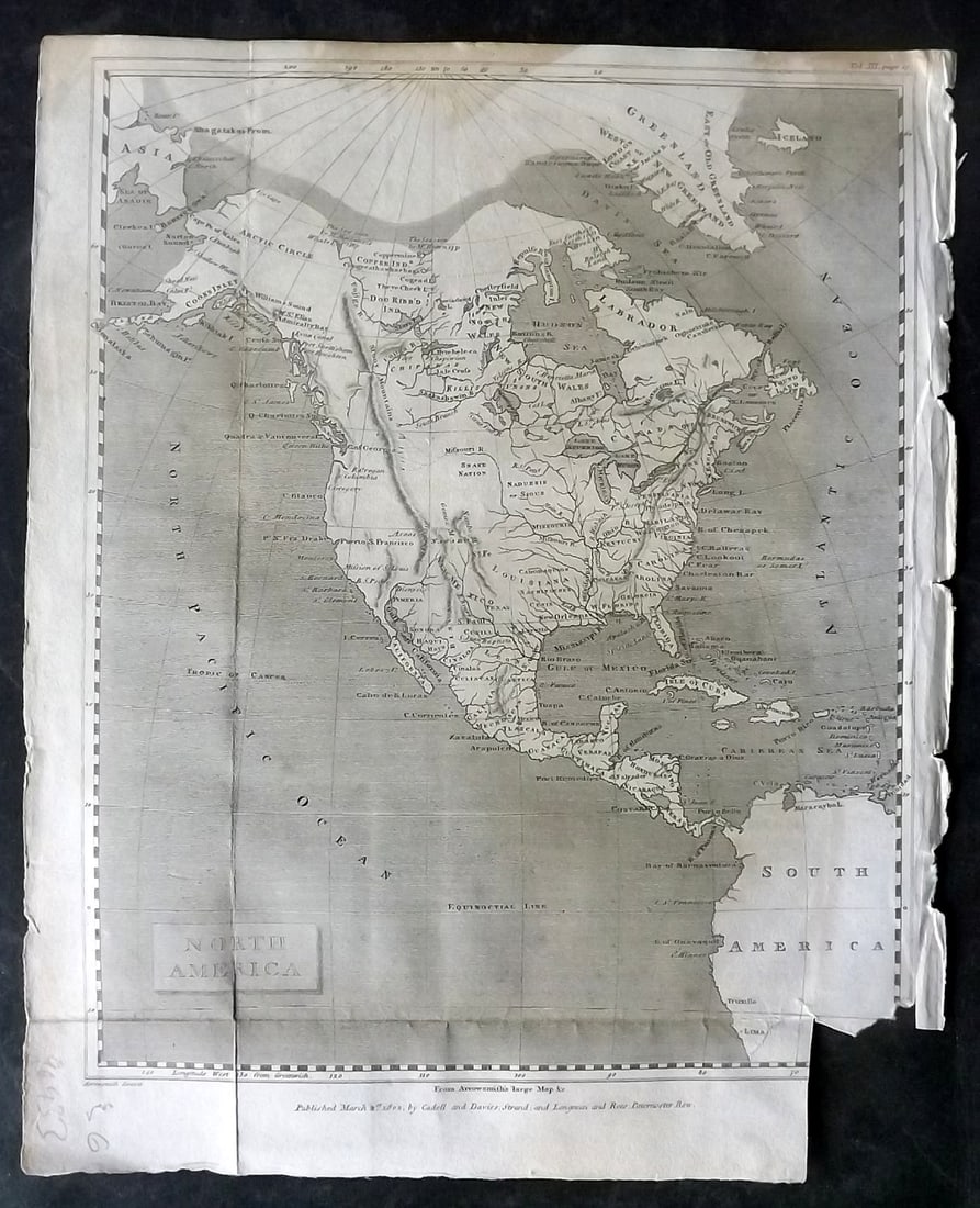 Pinkerton, John 1811 Map. North America (Faults): Copper Engraved Map Published 1811, London for "Modern Geography. A Description of the Empires, Kingdoms, States and Colonies..." by John Pinkerton. Paper Size: 11 x 8.5 inch (28 x 21cm) Folds as boun