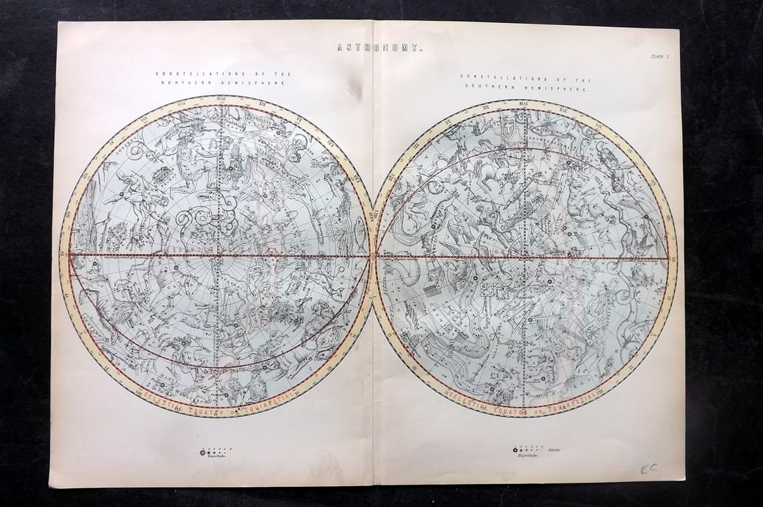 National Encyclopedia 1891 Celestial Map. Astronomy Constellations (1 of 2)