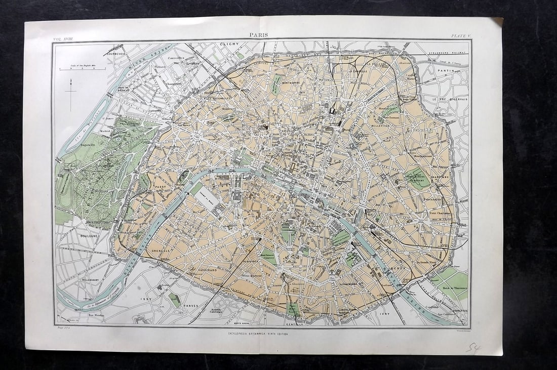 Encyclo. Britannica C1880 Antique Map. Paris (1 of 2)
