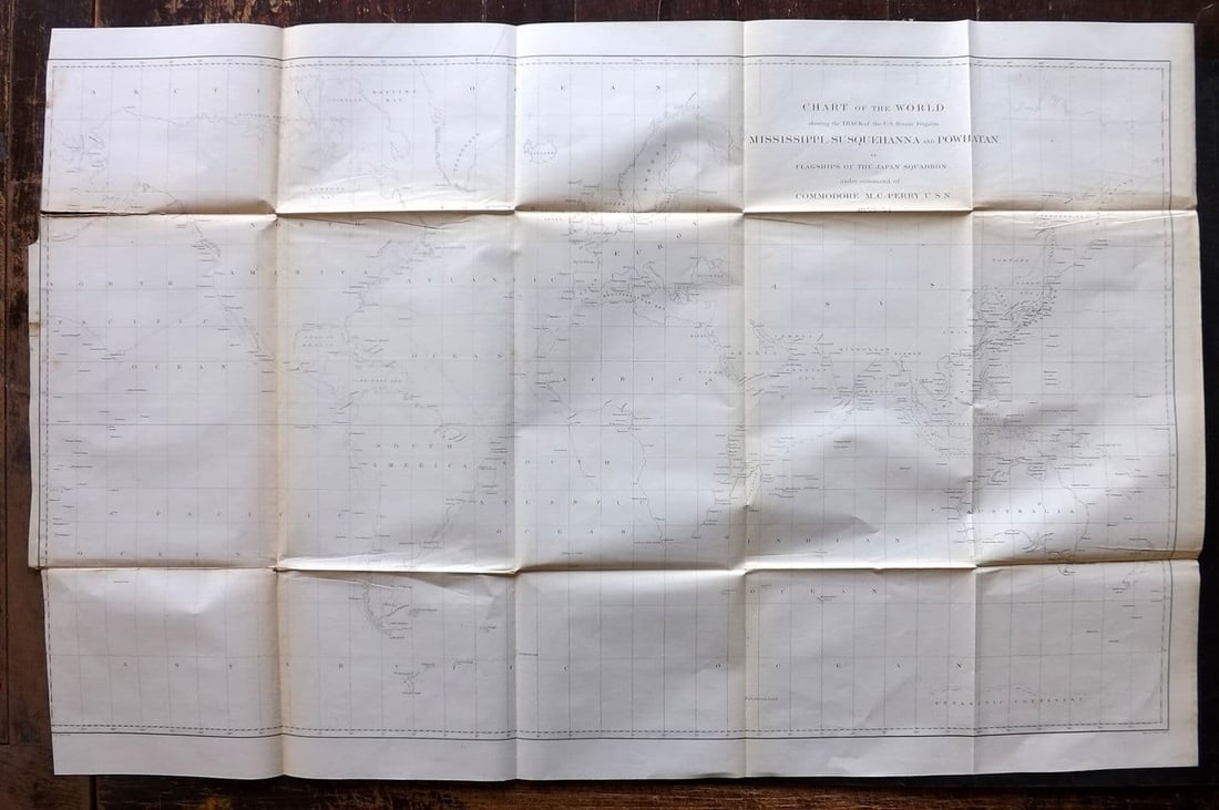 Perry, Matthew 1856 Large Map. Chart of the World. Track of the U.S Steam Ships (1 of 2)