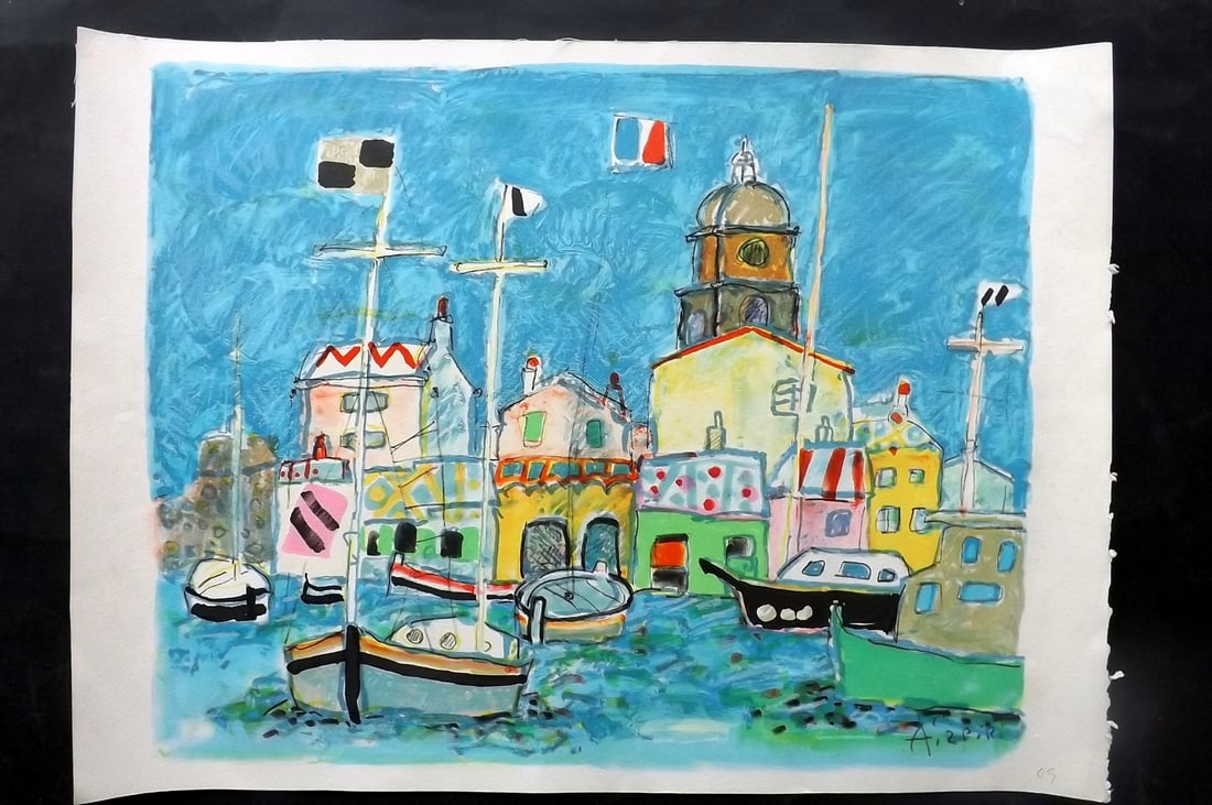 Aizpiri, Paul C1975 Large Signed Print. French Harbour Scene (1 of 4)