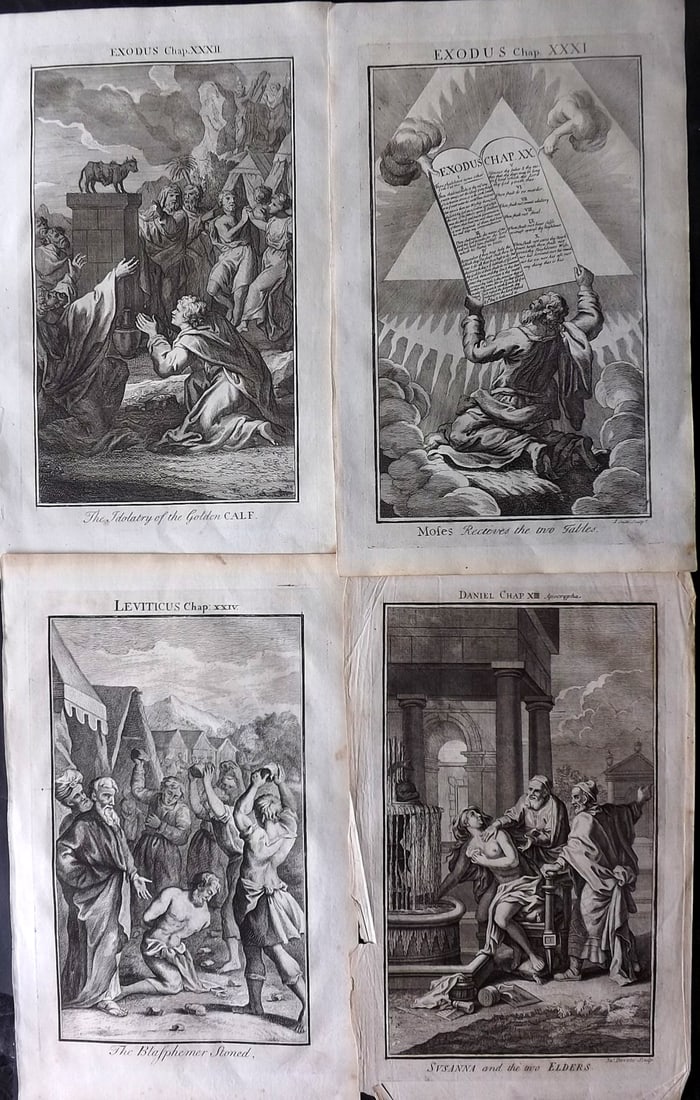 Smith, Samuel 1735 Lot of 4 Folio Religious Prints: Folio Copper Plates Published 1735, London for "The Compleat History of the Old and New Testaments; Or, a Family Bible…" by Samuel Smith. Paper Size: 16 x 9.5 inch (40 x 24cm) Good Condition