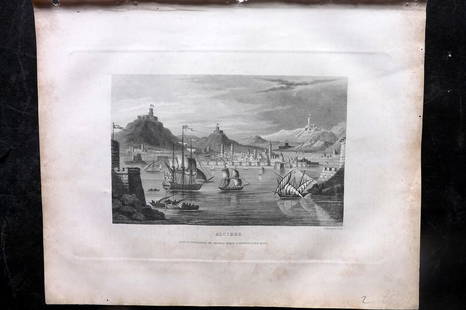 Barclay, James 1834 Antique Print. Algiers, Ships, Algeria: Steel Engraving Published 1834 by Thomas Kelly, London for "A New and Universal English Dictionary" by the Rev. James Barclay. Maps Drawn & Engraved by Alexander Findlay. Paper Size: 10.5 x 8 inch