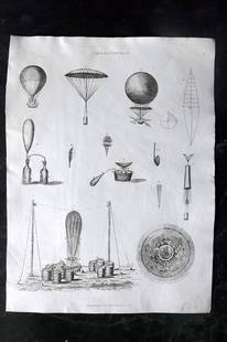 Johnson & Exley 1812 Antique Print. Aerostation Balloon: Copper Plate Pulished 1812, London for "The Imperial Encyclopaedia; Or, Dictionary of the Sciences and Arts" by William Moore Johnson & Thomas Exley. Paper Size: 10.5 x 8.5 inch (27 x 22cm) Good