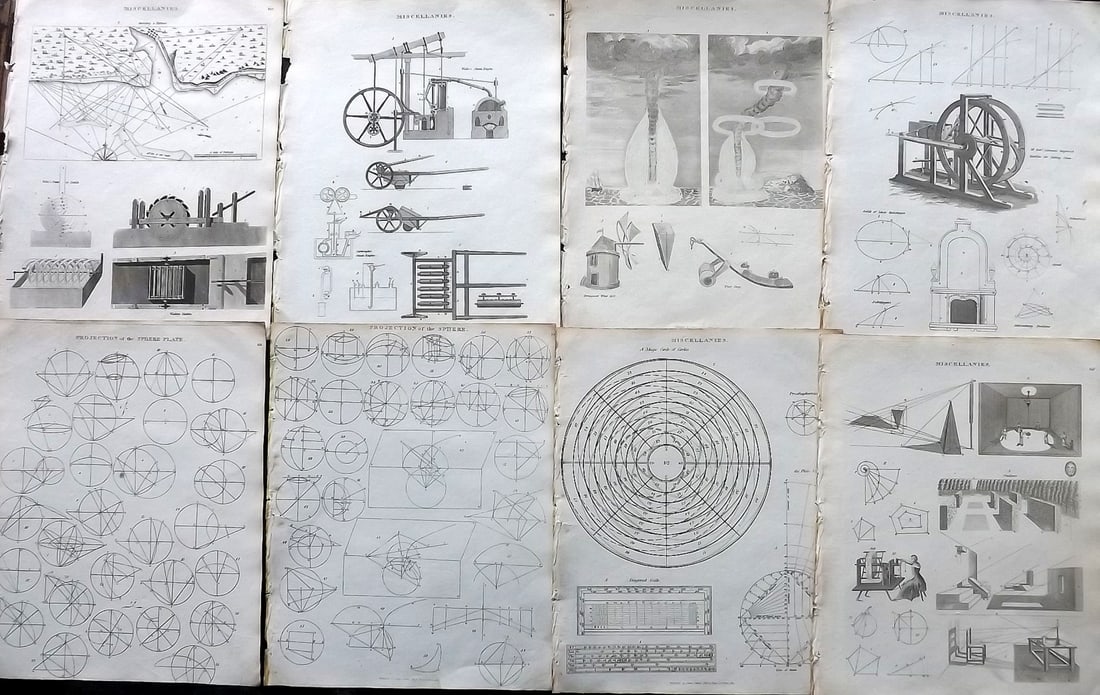 Johnson & Exley 1812 Lot of 8 Science & Tech Prints: Copper Plate Pulished 1812, London for "The Imperial Encyclopaedia; Or, Dictionary of the Sciences and Arts" by William Moore Johnson & Thomas Exley. Paper Size: 10.5 x 8.5 inch (27 x 22cm) Good Condi