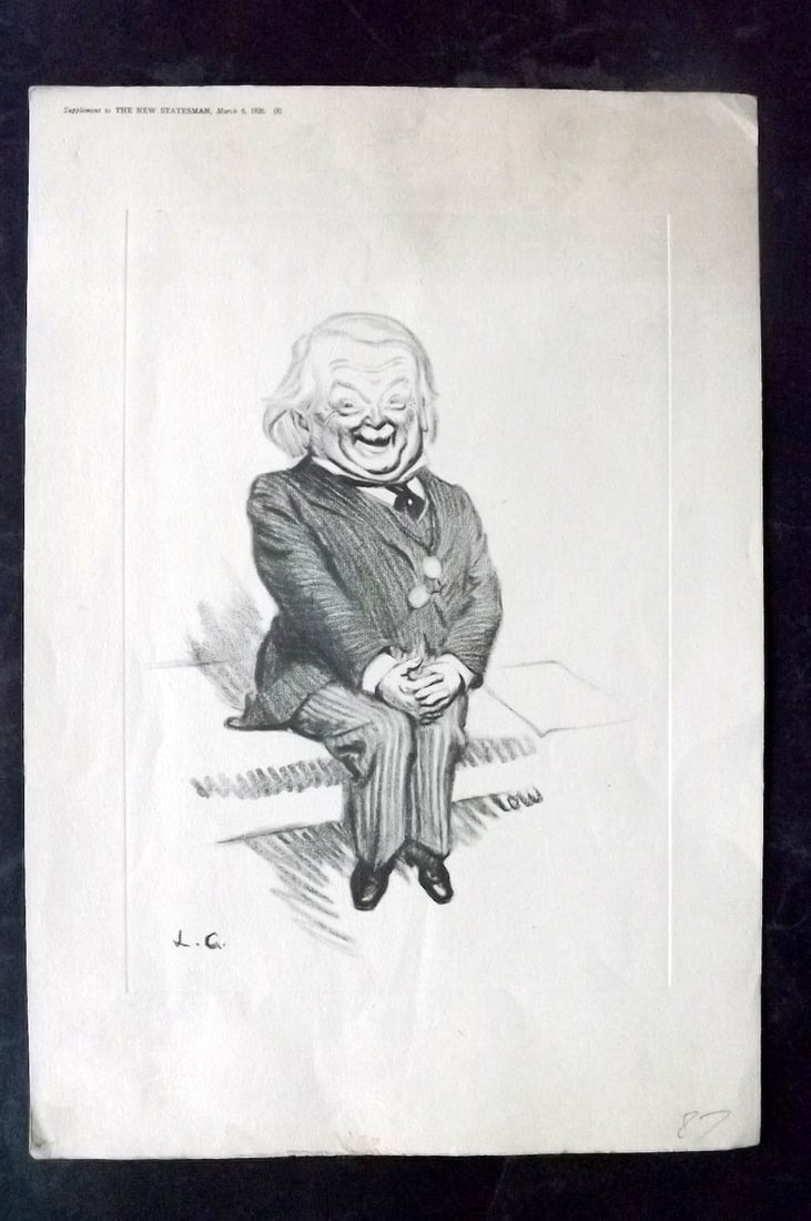 New Statesmen 1926 Caricature Portrait. David Lloyd George, Prime Minister: Lithograph Published 1925-26, London fo "The New Statesman" Uncommon. Paper Size: 13 x 9 inch (33 x 23cm) Good Condition overall