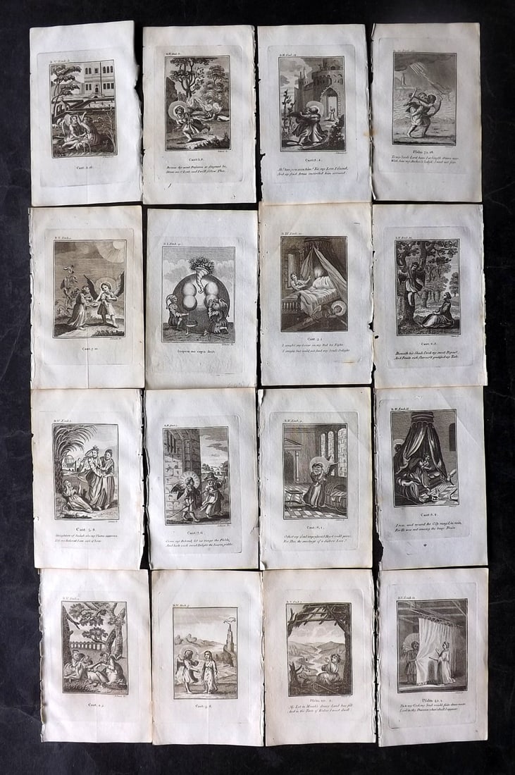 Quarles, Francis 1808 Lot of 16 Antique Emblem Prints: Copper Plate Published 1808, London for "Emblems, Divine and Moral; Together with Hieroglyphics of the Life of Man" by Francis Quarles. Reverse side blank. Paper Size: 6 x 3.5 inch (16 x 9cm) Good Con