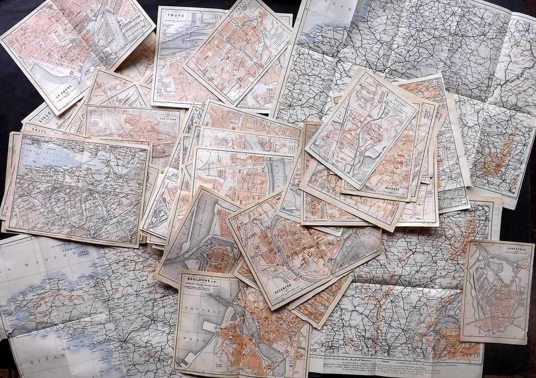 Baedeker, Karl 1905 Lot of 46 Maps of Northern France (1 of 4)