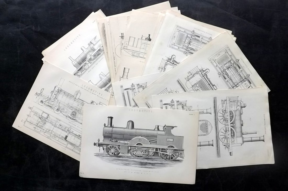 Trains & Locomotive 19th Cent. Lot of 25+ Antique Prints (1 of 6)