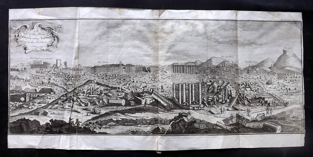 Sale & Psalmanazar C1740 LG Folio Print. Palmyra, Syria (Faults): Large Folio Copper Plate Published 1736-44, London for "An Universal history, from the earliest account of time..." First and Folio Edition by George Sale, George Psalmanazar et al. Paper Size: 27 x 1