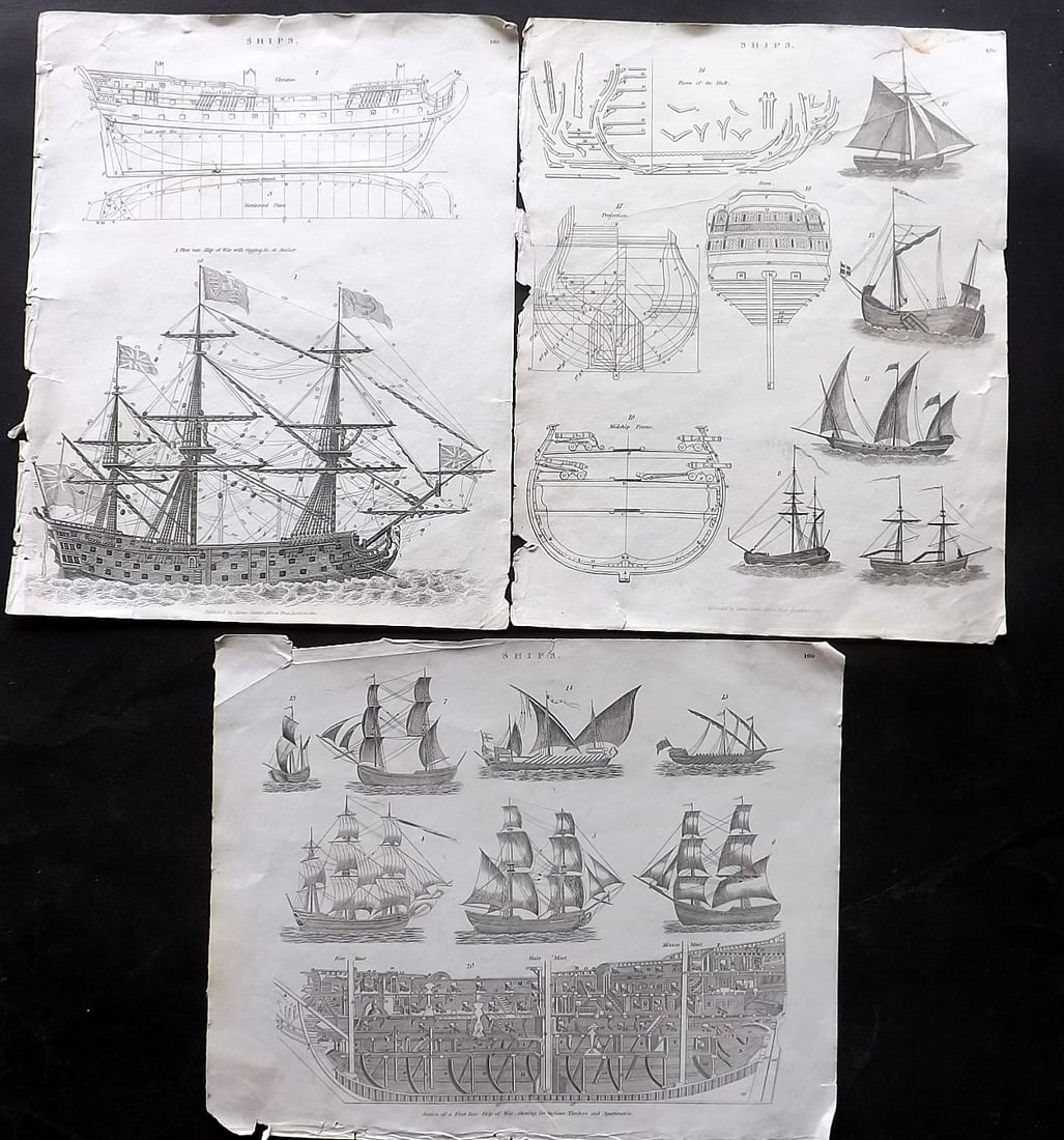 Johnson & Exley 1812 Lot of 3 Antique Ship Prints (1 of 2)