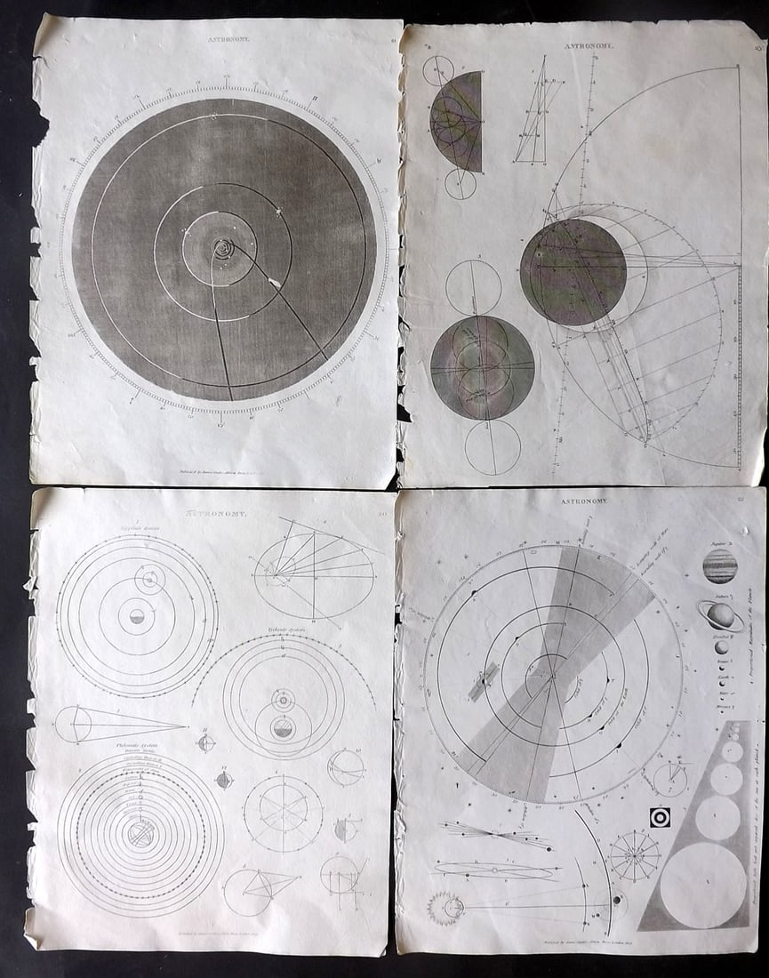 Johnson & Exley 1812 Lot of 4 Astronomy Prints: Copper Plate Pulished 1812, London for "The Imperial Encyclopaedia; Or, Dictionary of the Sciences and Arts" by William Moore Johnson & Thomas Exley. Paper Size: 10.5 x 8.5 inch (27 x 22cm) Some minor