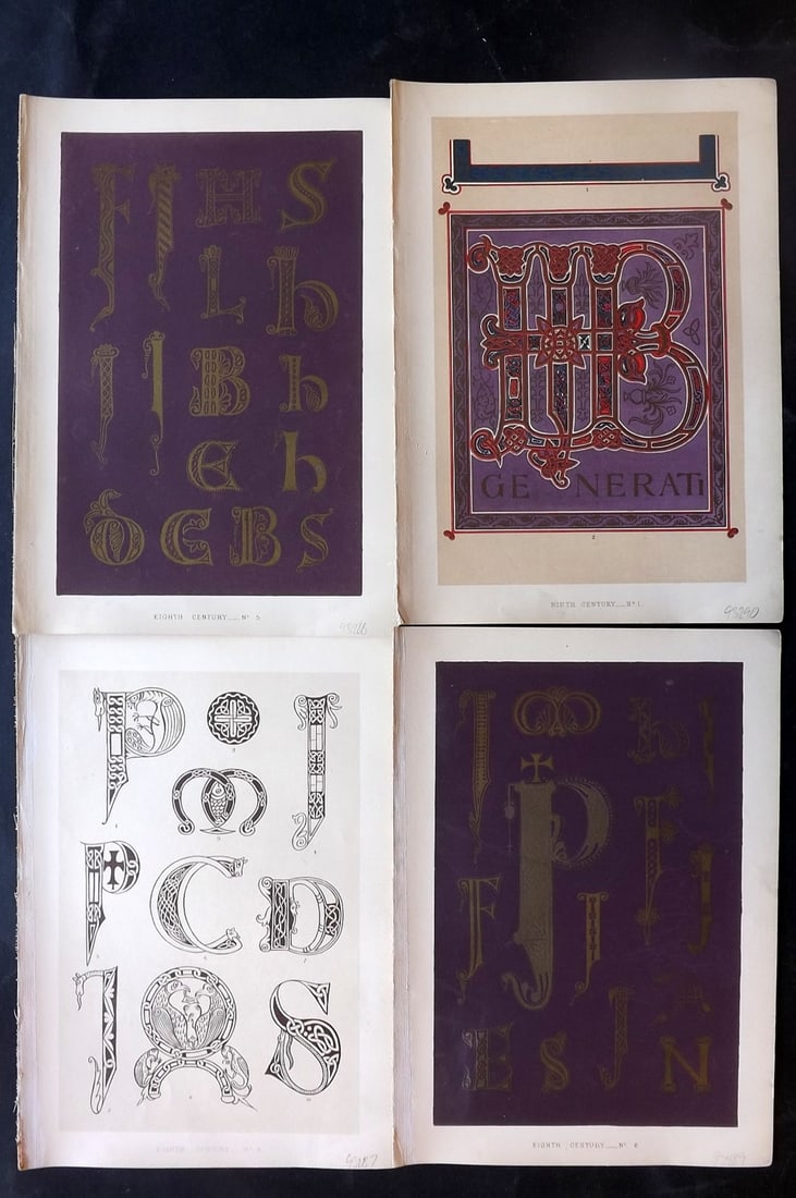 Tymms - Art of Illuminating 1860 Lot of 4 Antique Prints (1 of 2)