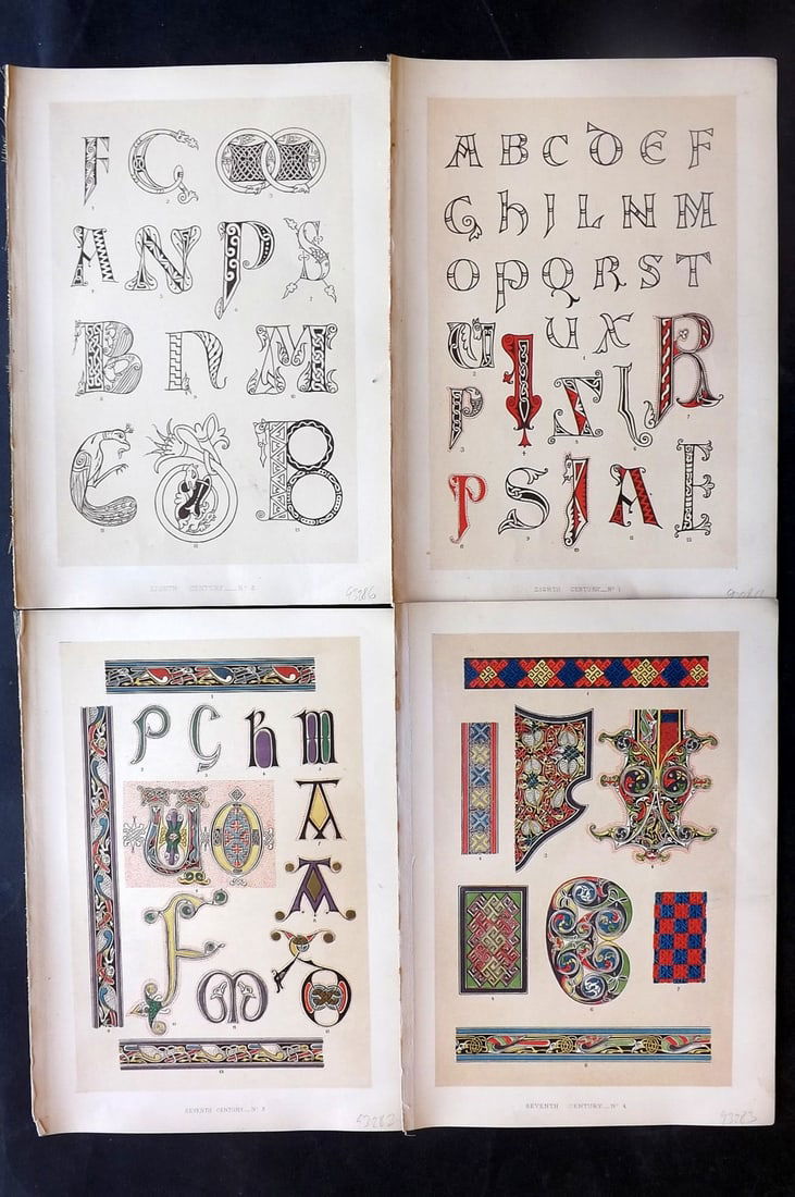 Tymms - Art of Illuminating 1860 Lot of 4 Antique Prints (1 of 2)