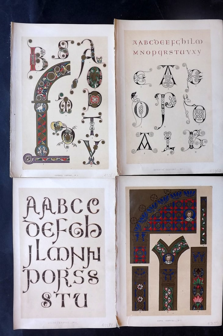 Tymms - Art of Illuminating 1860 Lot of 4 Antique Prints (1 of 2)