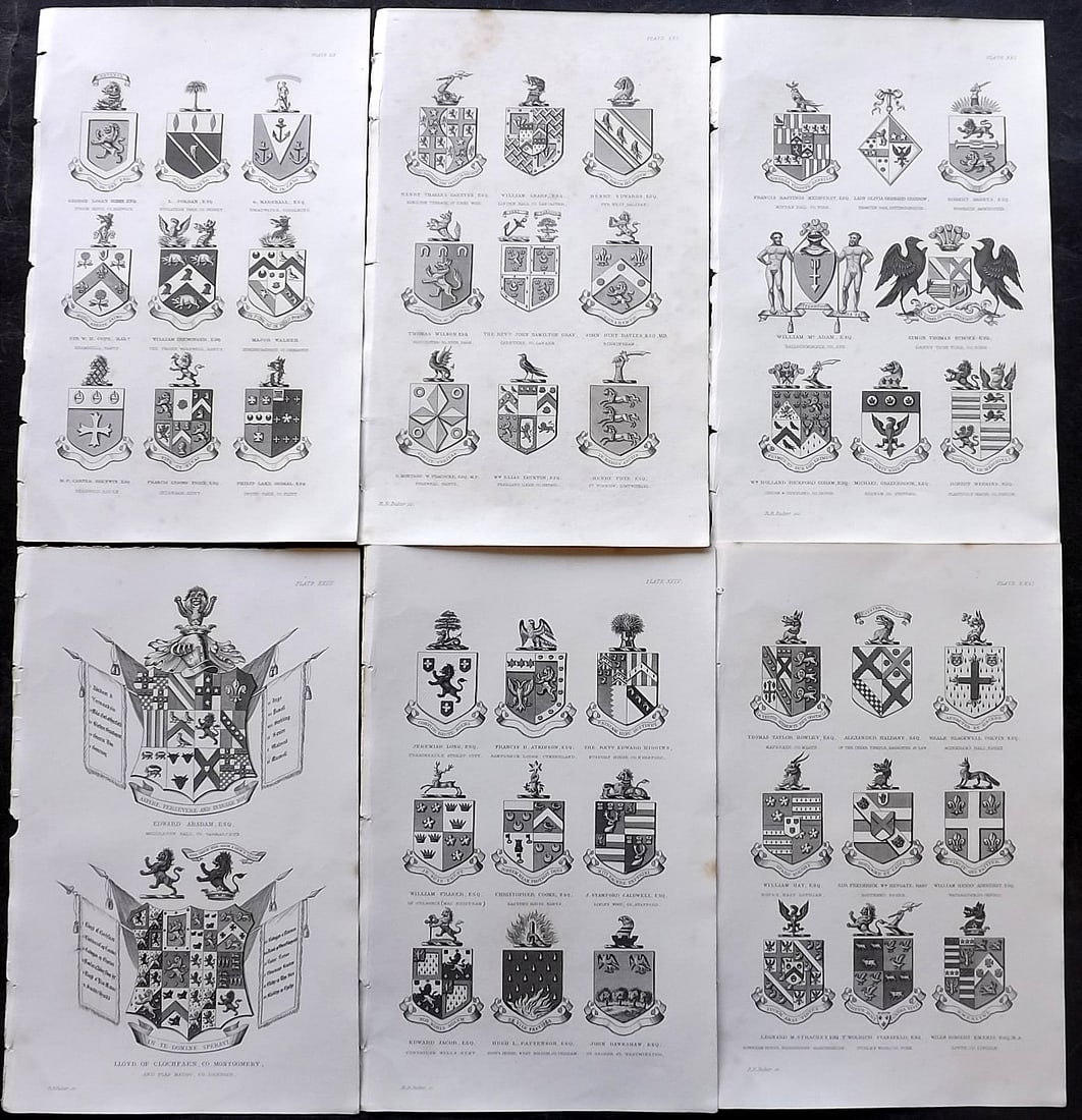 Burke, John 1854 Lot of 6 Antique Heraldry Prints (1 of 2)