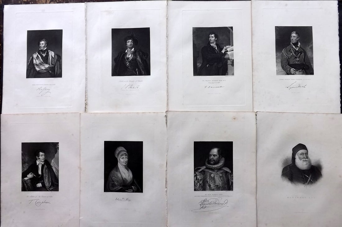 Fisher (Pub) C1845 Lot of 8 Steel Engraved Portraits: Steel Engraving Published 1844-47 by Fisher & Son, London for "The Peoples Gallery of Engravings" by the Rev. George Wright. Paper Size: 10.5 x 8.5 inch (27 x 22cm) Very minor margin toning. Good Cond