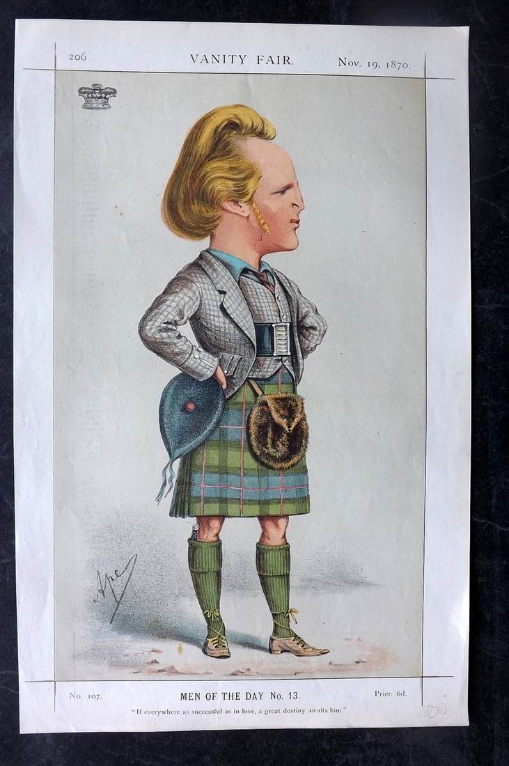 Vanity Fair Print 1870 Marquis of Lorn, Scotsman Scottish: Chromolithograph Published 1869-1914, London for "Vanity Fair" Paper Size: 15 x 10 inch (38 x 25cm) Approx. Good Condition