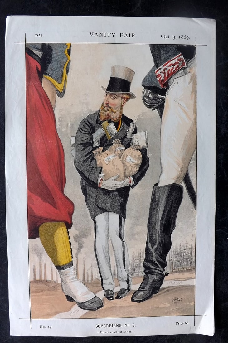 Vanity Fair Print 1869 King of the Belgians, Leopold II, Royal: Chromolithograph Published 1869-1914, London for "Vanity Fair" Paper Size: 15 x 10 inch (38 x 25cm) Approx. Good Condition