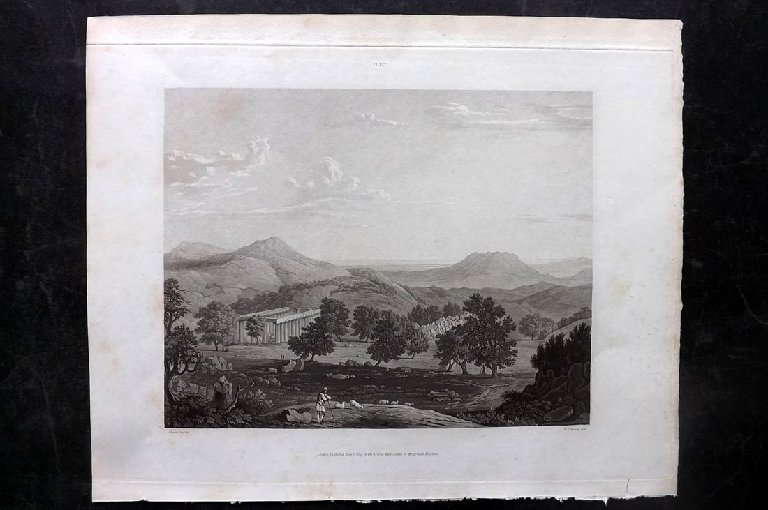 Bennett after Foster 1820 Folio Print. Temple of Apollo, Greece 26: Aquatint Published 1812-61, London for "A Description of the Collection of Ancient Marbles in the British Museum" by the British Museum, Department of Greek and Roman Antiquities. Paper Size: 13.5 x 1