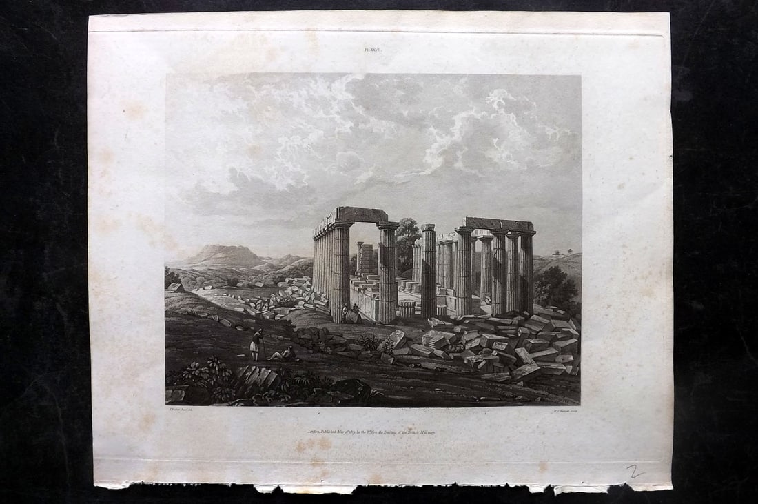 Bennett after Foster 1820 Folio Print. Temple of Apollo, Greece 27: Aquatint Published 1812-61, London for "A Description of the Collection of Ancient Marbles in the British Museum" by the British Museum, Department of Greek and Roman Antiquities. Paper Size: 13.5 x 1