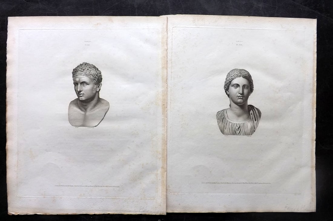 BM Marbles 1818 Pair of Folio Greek Statue Prints. Hercules & A Female Head (1 of 2)