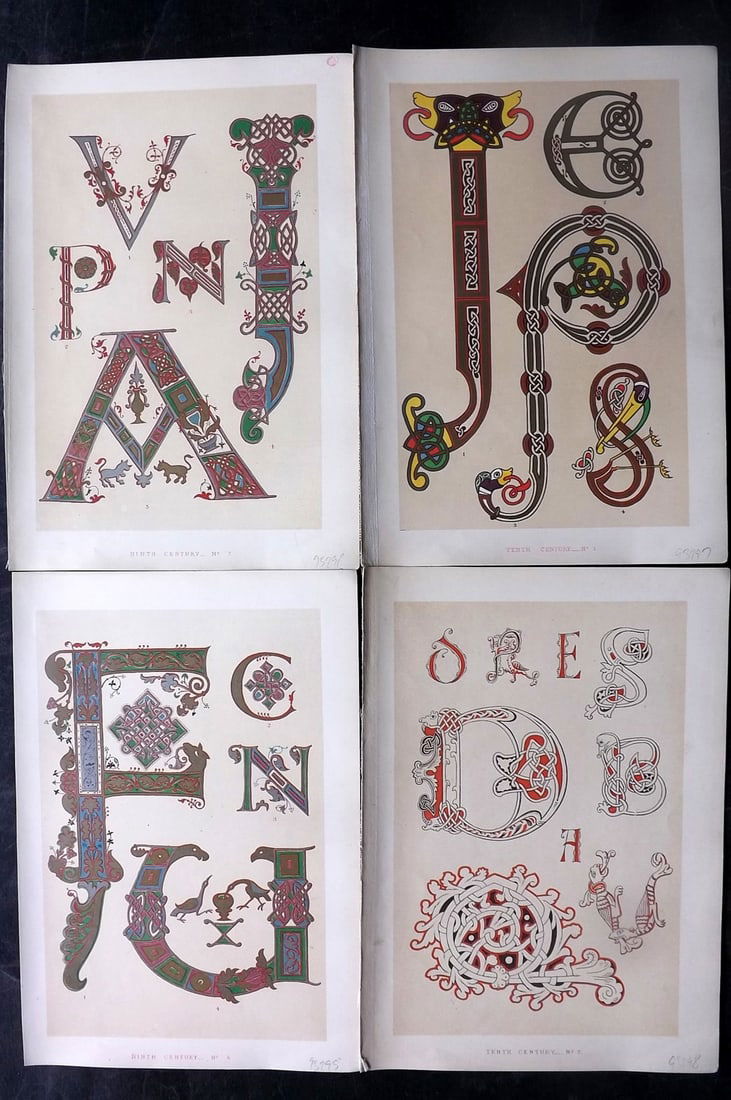 Tymms - Art of Illuminating 1860 Lot of 4 Antique Prints (1 of 2)