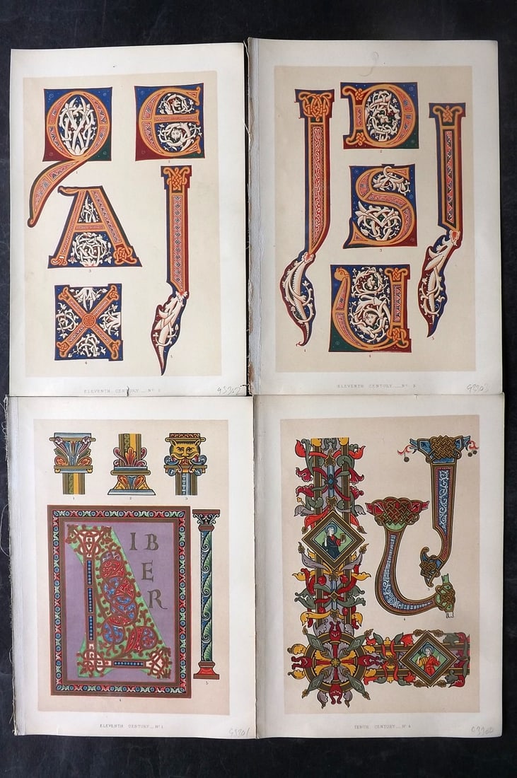 Tymms - Art of Illuminating 1860 Lot of 4 Antique Prints (1 of 2)