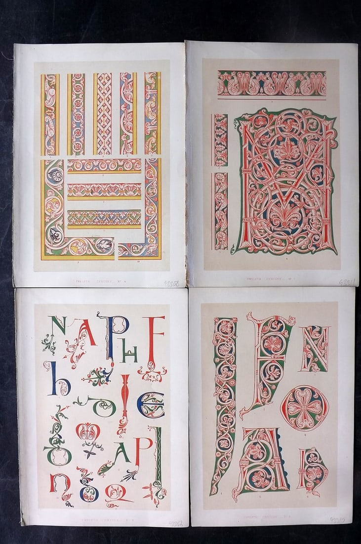Tymms - Art of Illuminating 1860 Lot of 4 Antique Prints (1 of 2)