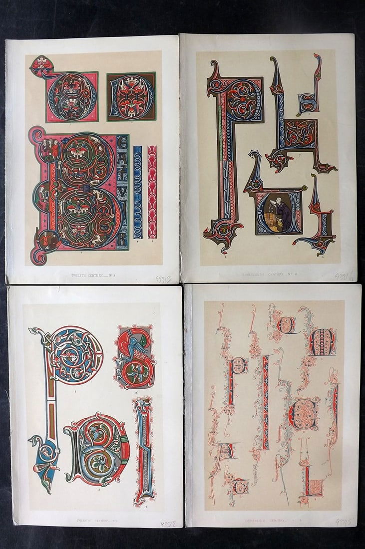 Tymms - Art of Illuminating 1860 Lot of 4 Antique Prints (1 of 2)