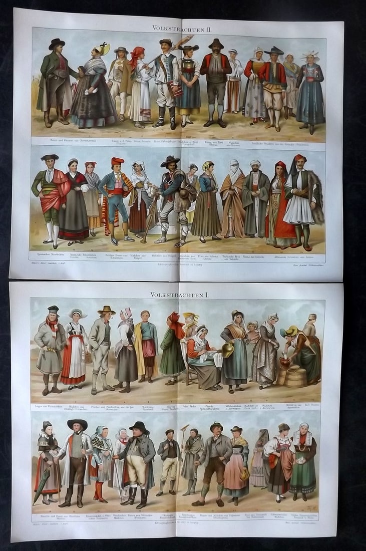 Meyer, Joseph 1898 Pair of Prints. Costumes of Europe (1 of 2)