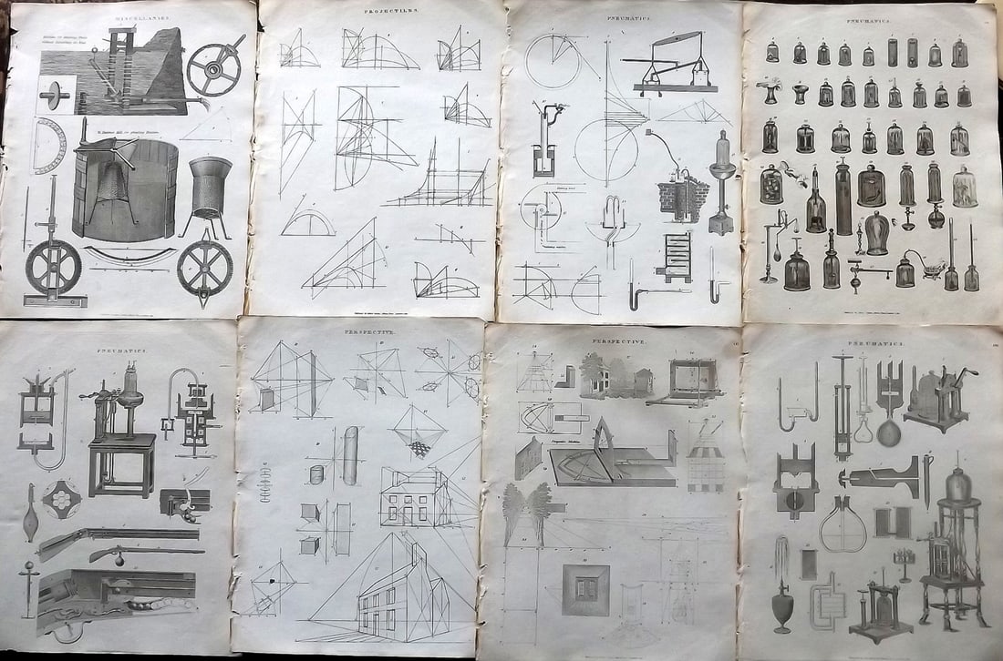 Johnson & Exley 1812 Lot of 8 Science & Tech Prints: Copper Plate Pulished 1812, London for "The Imperial Encyclopaedia; Or, Dictionary of the Sciences and Arts" by William Moore Johnson & Thomas Exley. Paper Size: 10.5 x 8.5 inch (27 x 22cm) Good Condi