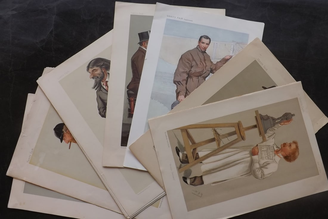 Vanity Fair Prints 19th Cent. Lot of 17 Spy etc Cartoons: Chromolithograph Published 1869-1914, London for "Vanity Fair" Paper Size: 15 x 10 inch (38 x 26cm) Approx. Minor faults in parts. Good Condition overall