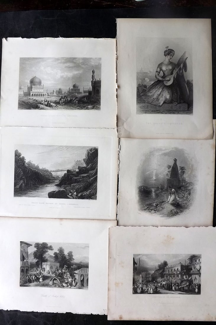 Fisher (Pub) C1845 Lot of 6 Steel Engraved Views. India: Steel Engraving Published 1844-47 by Fisher & Son, London for "The Peoples Gallery of Engravings" by the Rev. George Wright. Paper Size: 10.5 x 8.5 inch (27 x 22cm) Very minor toning in parts. Good Co