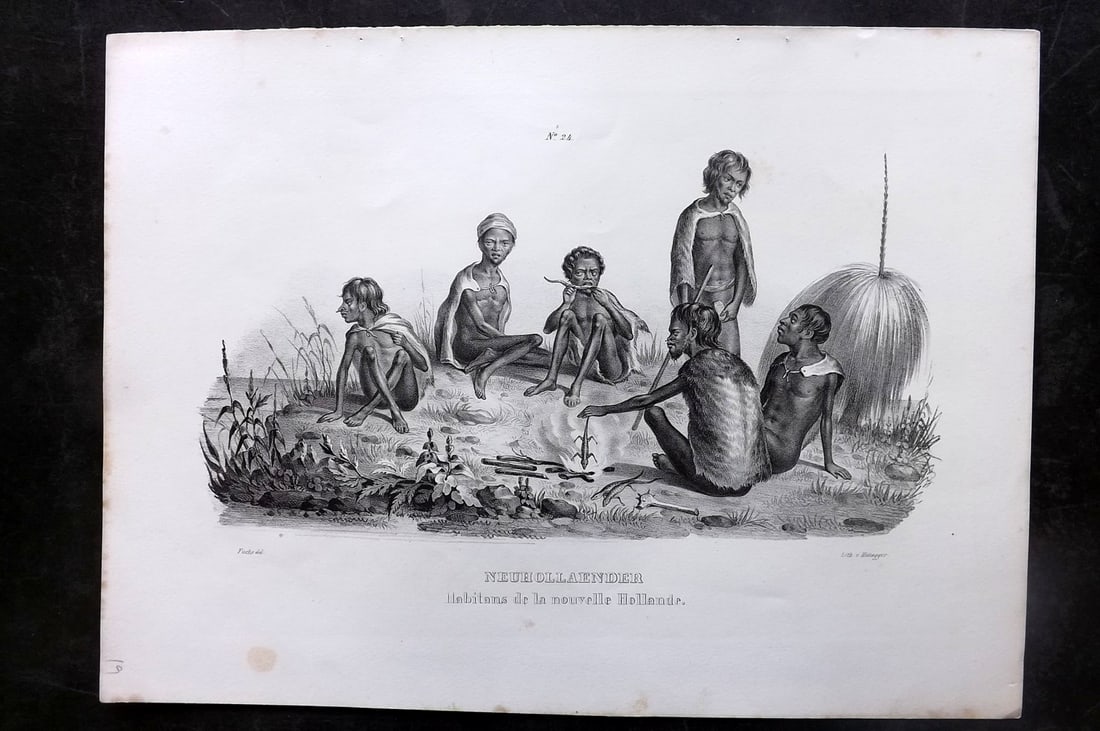 Schinz & Brodtmann C1840 Folio Print. Australia Aborigines 24: Folio Lithograph Published 1834-45, Zurich for "Naturgeschichte und Abbildungen der Menschen..." by Heinrich Rudolph Schinz. Lithographed by Karl Joseph Brodtmann. Paper Size: 14.5 x 10.5 inch (37 x 2
