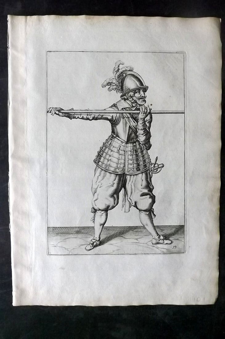 Gheyn, Jacob de 1608 Folio Military Print. Pikeman 19 (1 of 2)